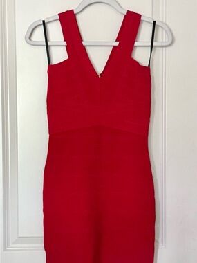 bebe Hot Pink V-Neck Bandage Mini Dress